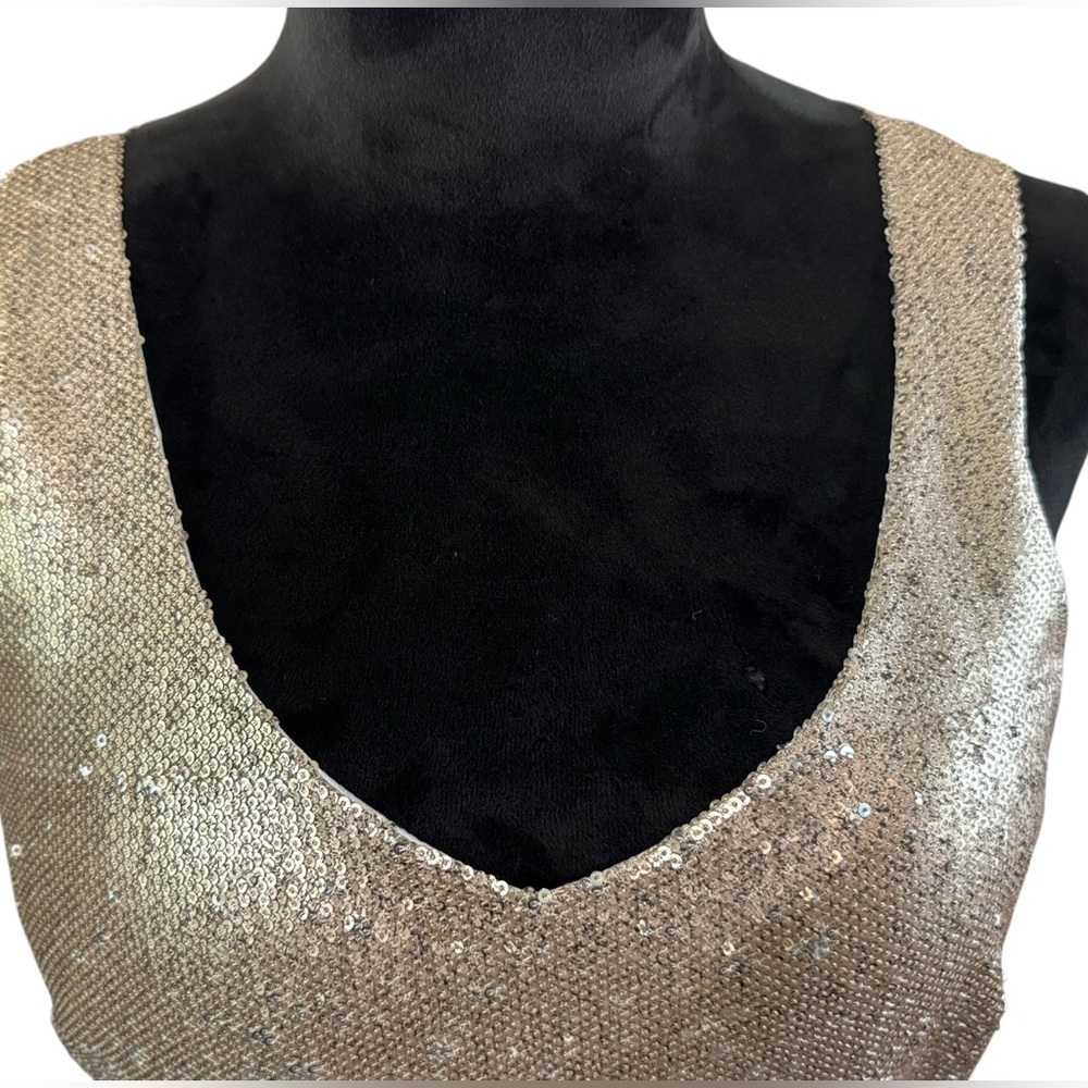 Worthington Gold Sequin V-Neck Lined Tank Top, Size M - Picture 3 of 8